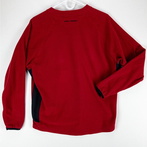 Under Armour Sweatshirt Men's Small Pullover Red Fleece Black Logo Edged Cuffs - Picture 8 of 10